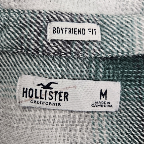 Hollister Boyfriend Flannel Shacket Green Plaid Long Sleeve Button Shirt Medium - Picture 5 of 6